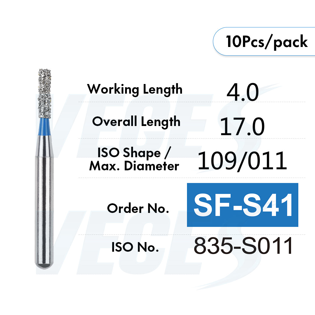Veges Dental SF Standard Grit Flat-End Diamond Dental Bur for Tooth Preparation - 10pcs/Pack