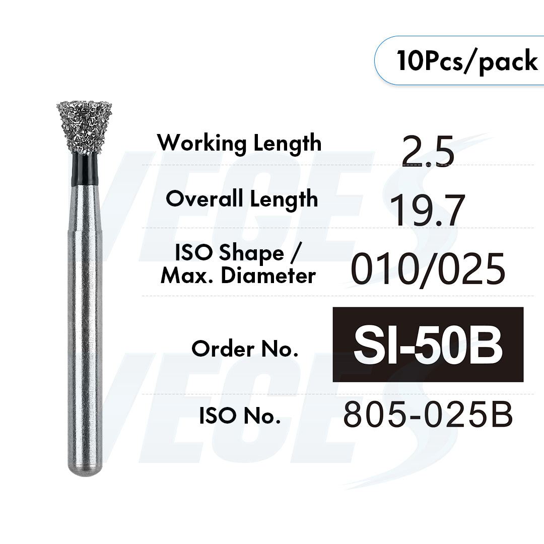 Veges Dental SI Super Coarse Inverted Cone Diamond Dental Bur for Cavity Preparation - 10pcs/Pack