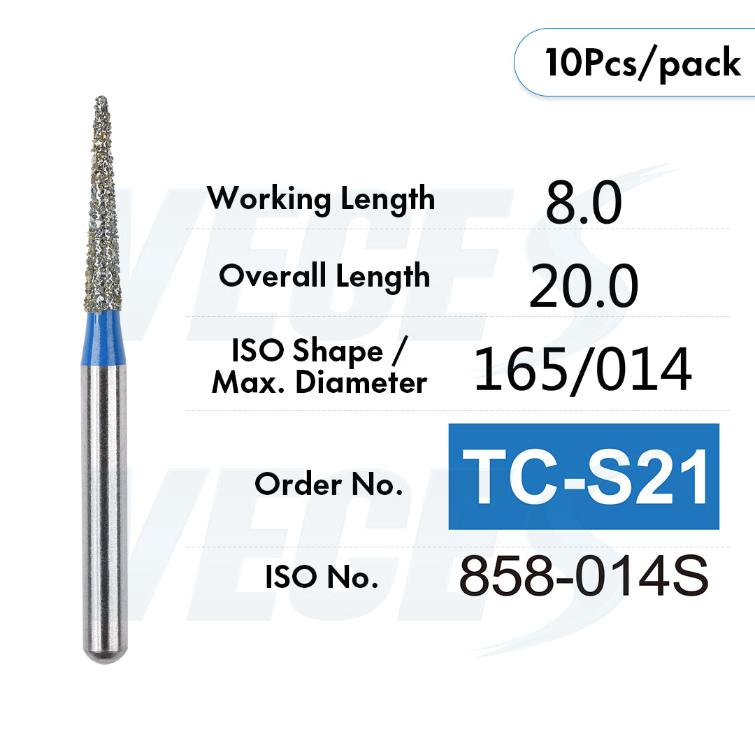 Veges Dental TC Tapered Point Diamond Dental Bur for Crown & Tooth Preparation | FG | 10pcs