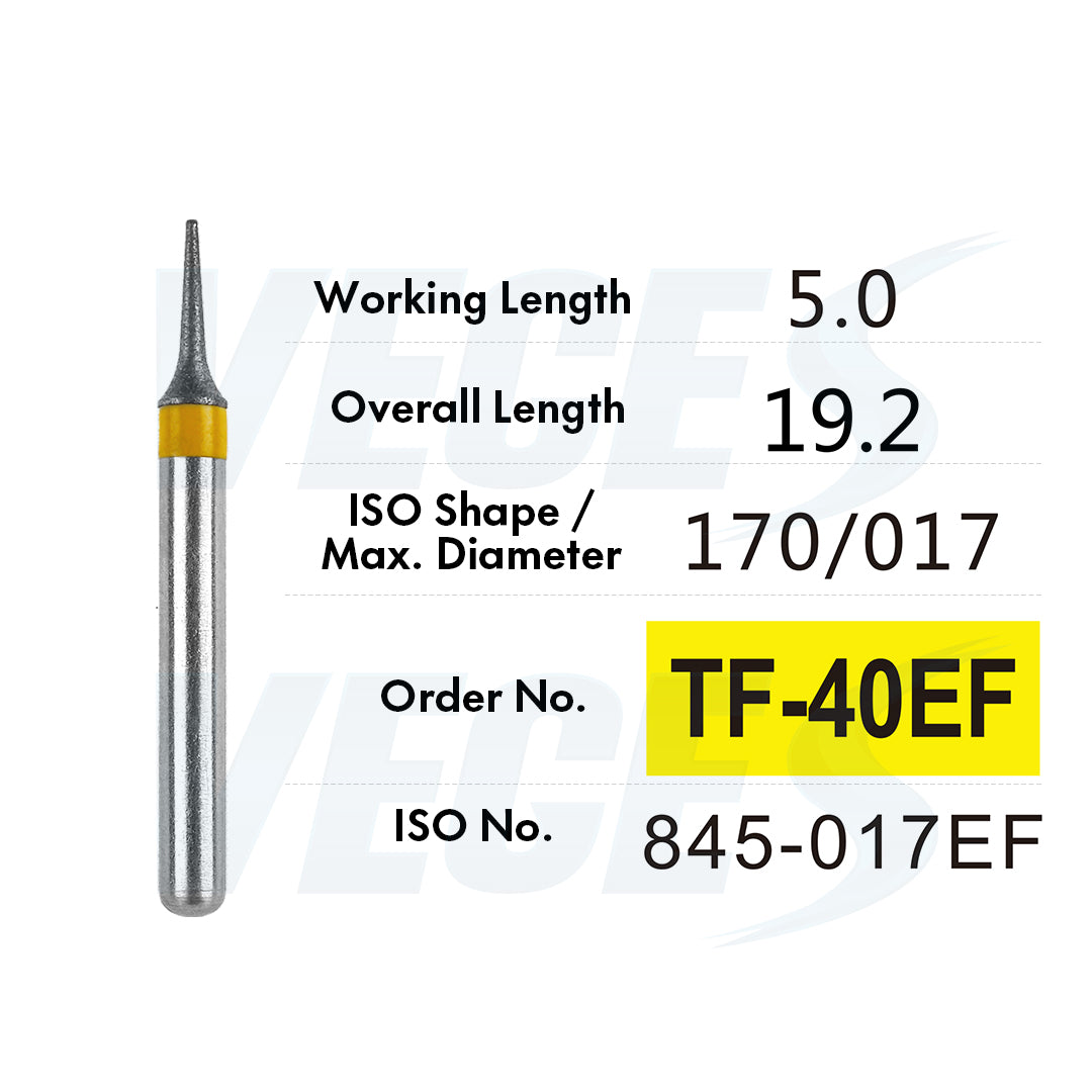 Veges Dental TF Extra Fine Diamond Bur – Yellow Ring Finishing Bur, 10pcs/Pack