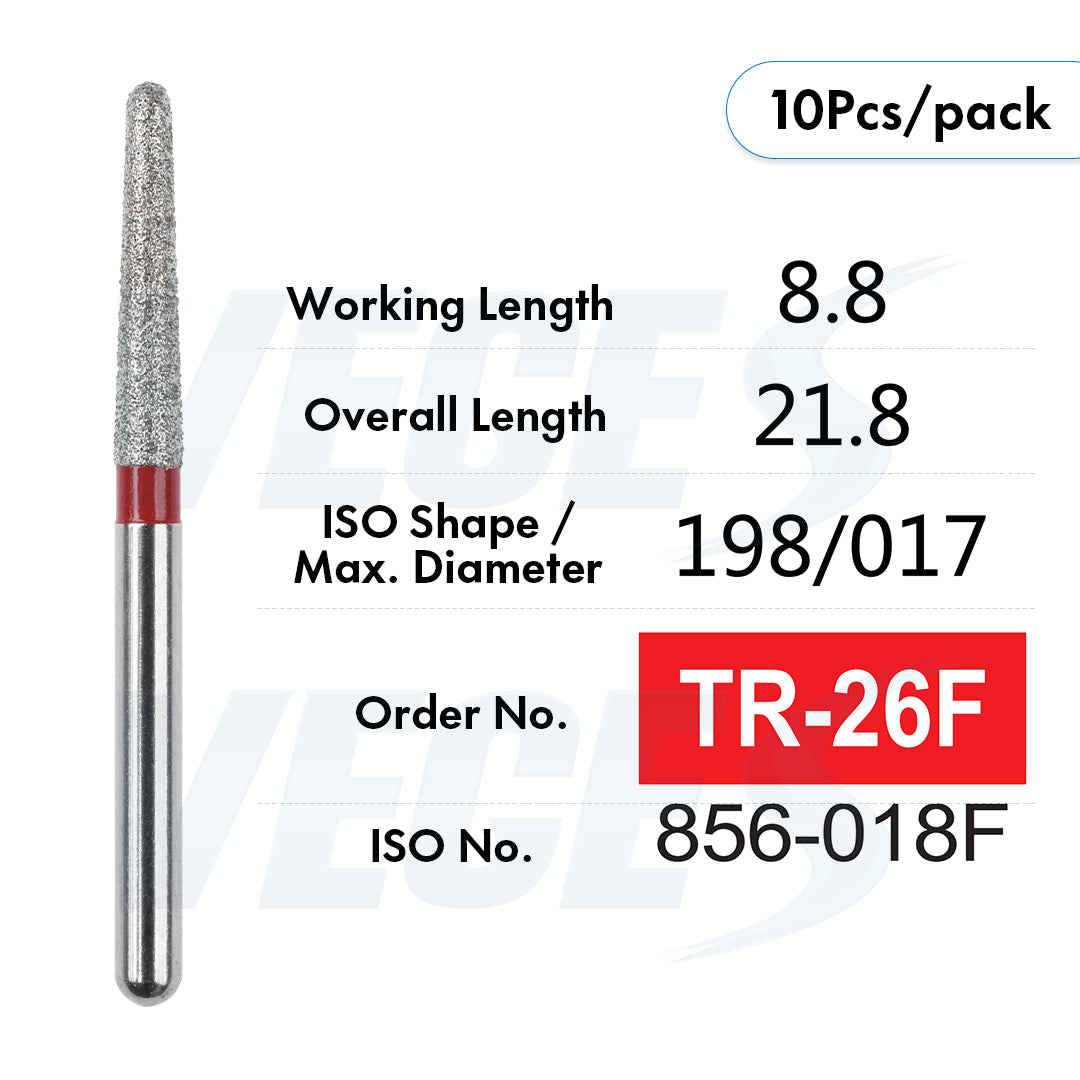 Veges Dental TR Fine Grit Diamond Dental Bur for Finishing & Polishing – 10pcs/Pack
