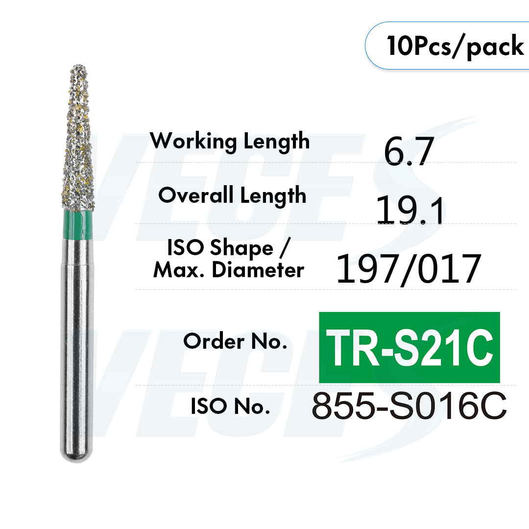 Veges Dental TR Coarse Diamond Dental Bur for Tooth Preparation & Contouring – 10pcs/Pack