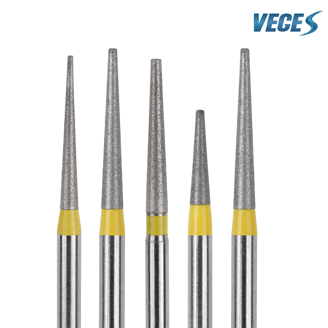Veges Dental TF Extra Fine Diamond Bur – Yellow Ring Finishing Bur, 10pcs/Pack