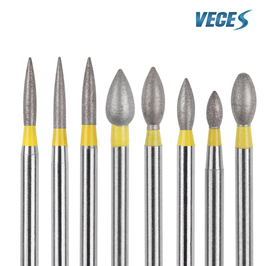 Veges Dental FO Extra Fine Flame Diamond Dental Bur Yellow Ring FG for Finishing and Polishing 10pcs