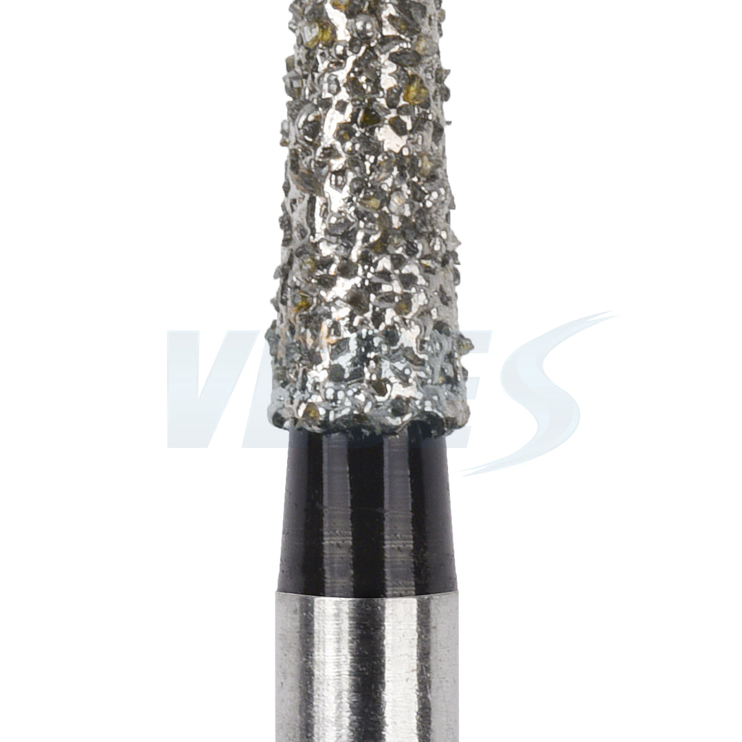 Close Up View of Veges Dental TC Super Coarse Tapered Point Diamond Bur for Rapid Tooth Reduction