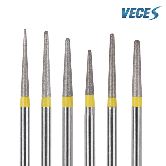 Veges Dental TR Extra Fine Diamond Dental Bur Yellow Ring FG for Finishing and Polishing 10pcs