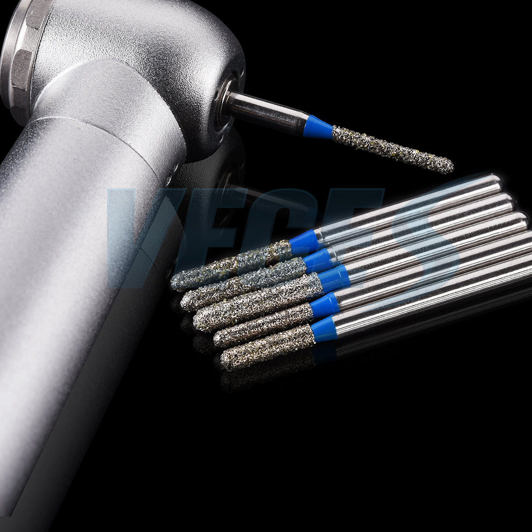 Veges Dental SR Standard Grit Torpedo Round-End Cylinder Diamond Dental Bur for Crown Preparation - 10pcs/Pack