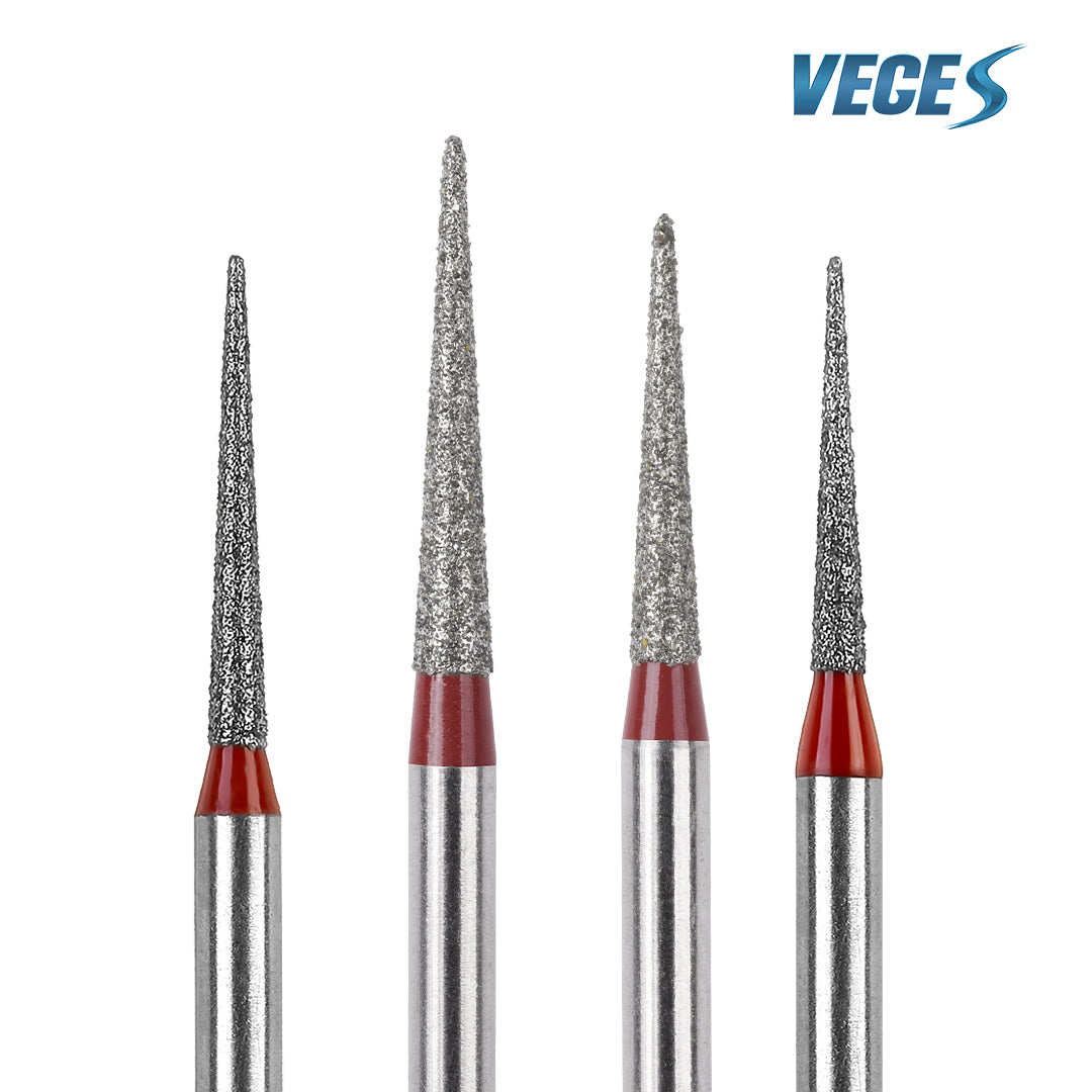 Veges Dental TC Fine Tapered Point Diamond Dental Bur Red Ring FG for Tooth Preparation and Finishing 10pcs