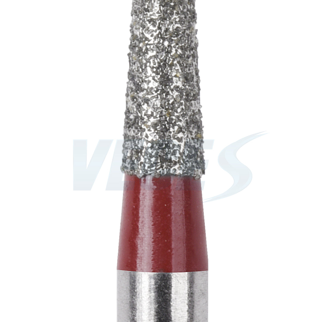 Close Up View of Veges Dental TC Fine Tapered Point Diamond Bur for Tooth Preparation and Finishing