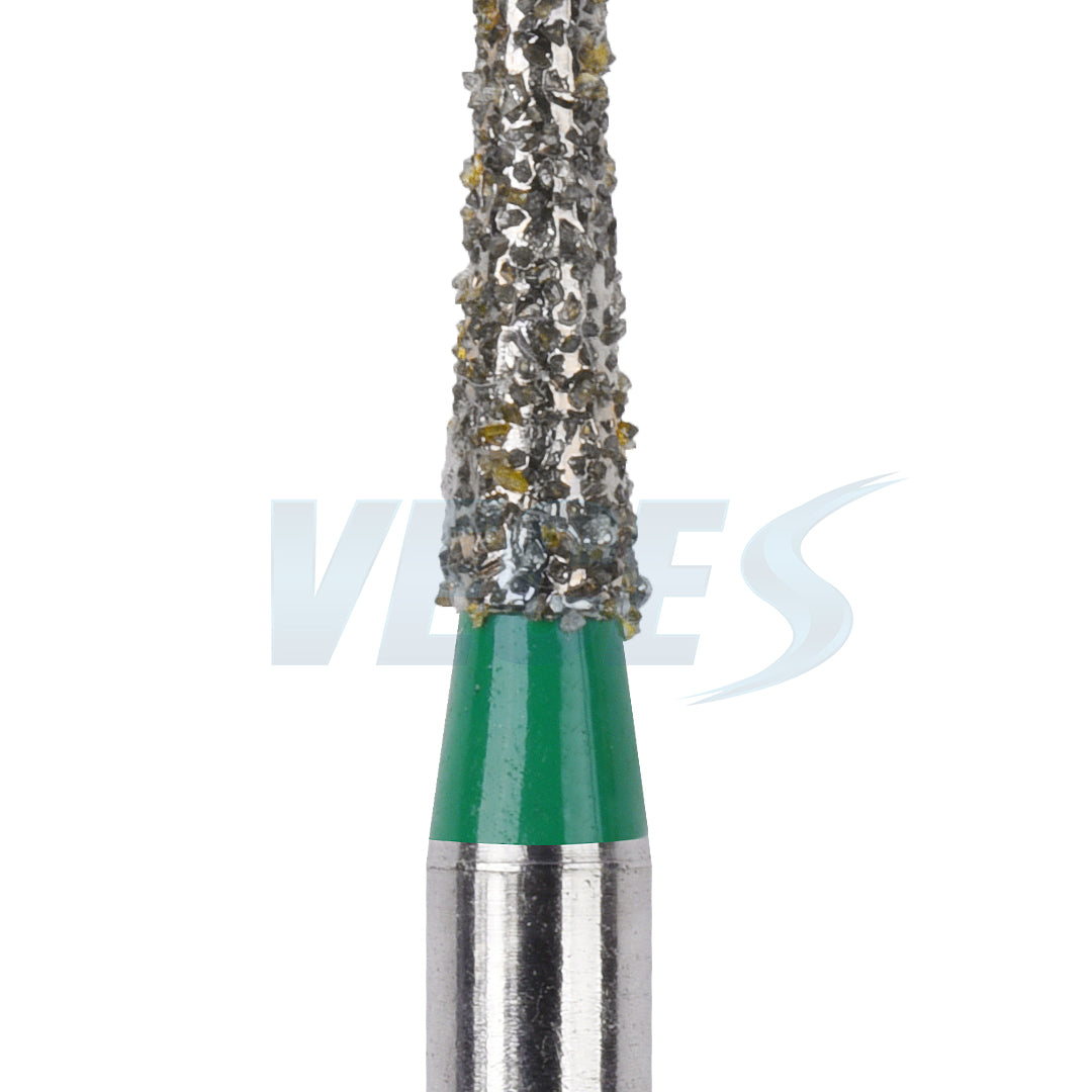 Close Up View of Veges Dental TC Coarse Tapered Point Diamond Bur for Crown Preparation and Tooth Reduction