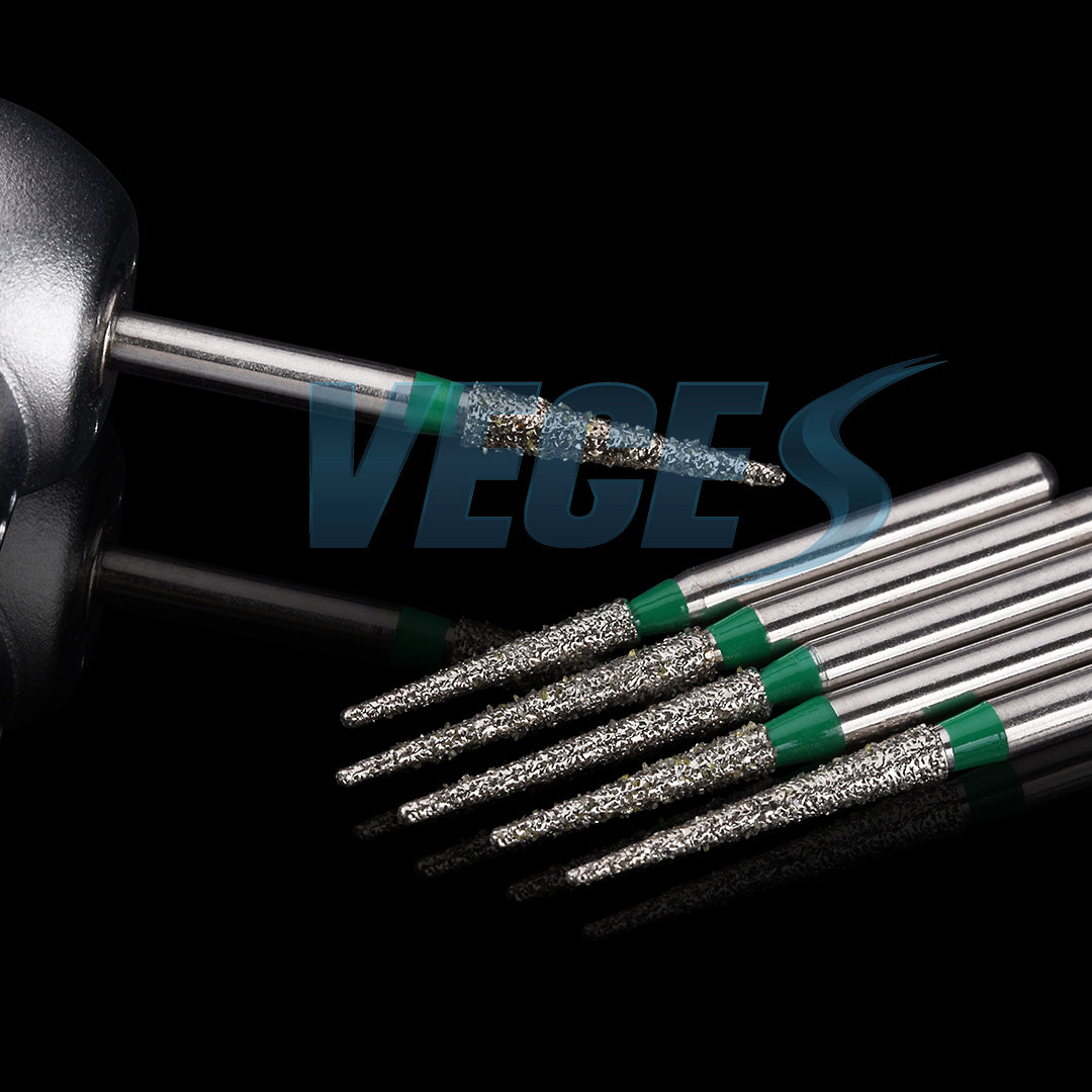 Veges Dental TC Coarse Tapered Point Diamond Dental Bur Green Ring FG 10pcs Pack