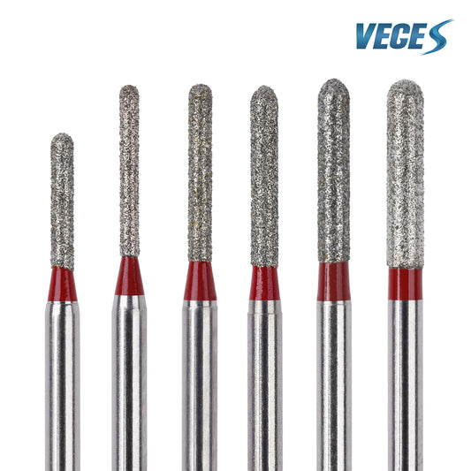Veges Dental SR Fine Torpedo Round-End Cylinder Diamond Dental Bur for Crown Preparation - 10pcs/Pack