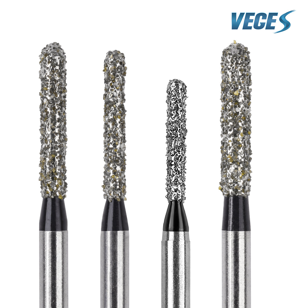 Veges Dental SR Super Coarse Round-End Cylinder Diamond Dental Bur for Crown Preparation - 10pcs/Pack