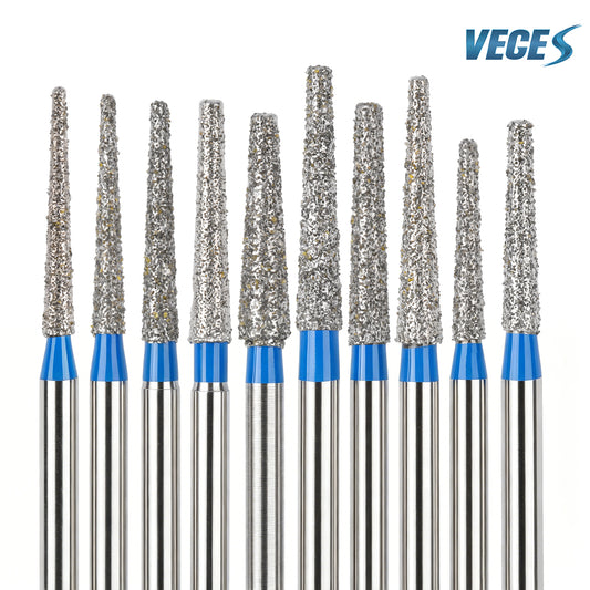 Veges TF Flat End Taper Diamond Dental Bur for Tooth Preparation and Shoulder Reduction-Medium Grit 10pcs/pack