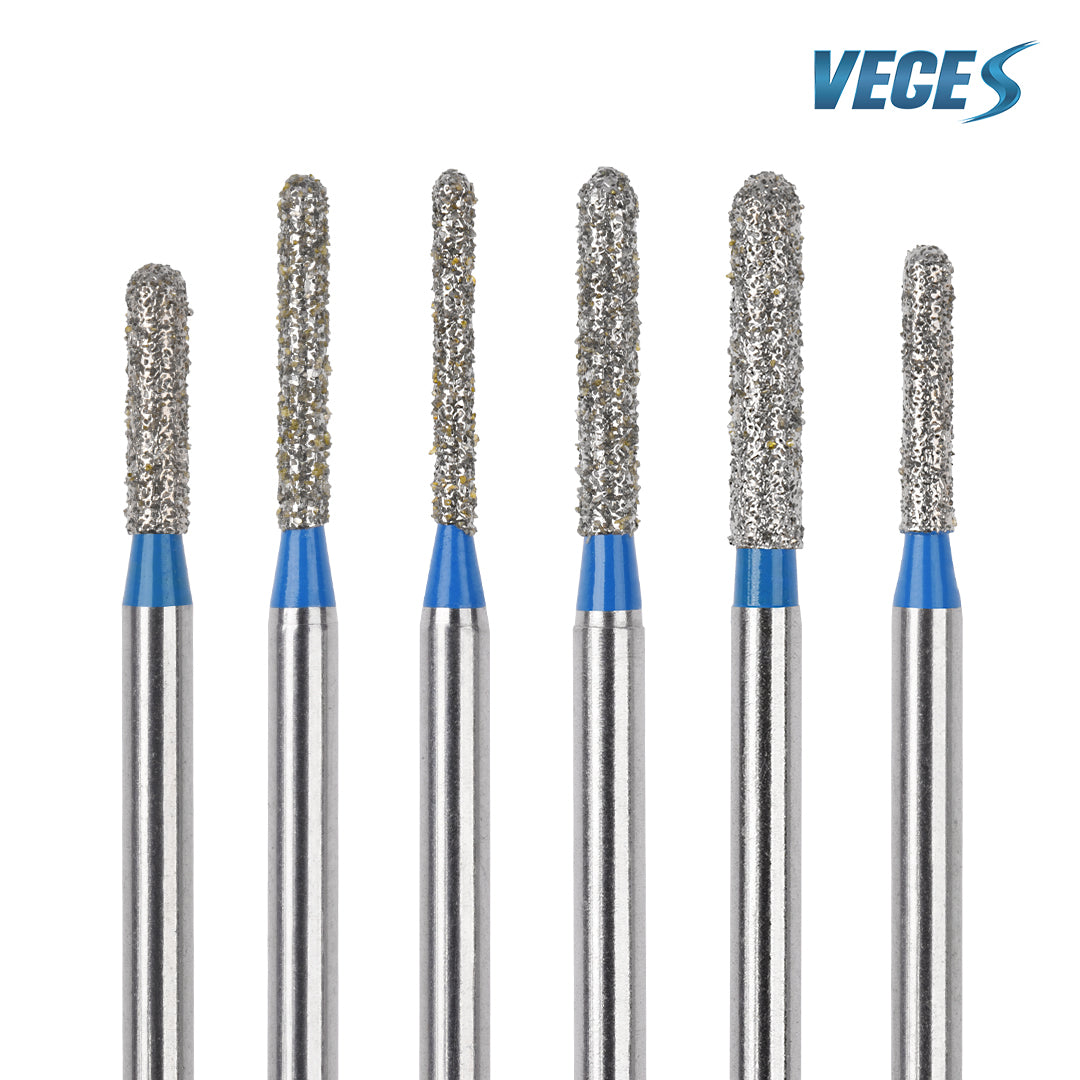 Veges Dental SR Standard Grit Torpedo Round-End Cylinder Diamond Dental Bur for Crown Preparation - 10pcs/Pack