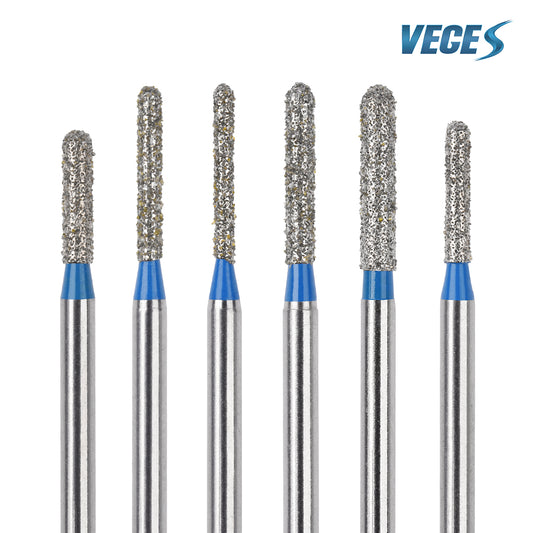 Veges Dental SR Standard Grit Torpedo Round-End Cylinder Diamond Dental Bur for Crown Preparation - 10pcs/Pack