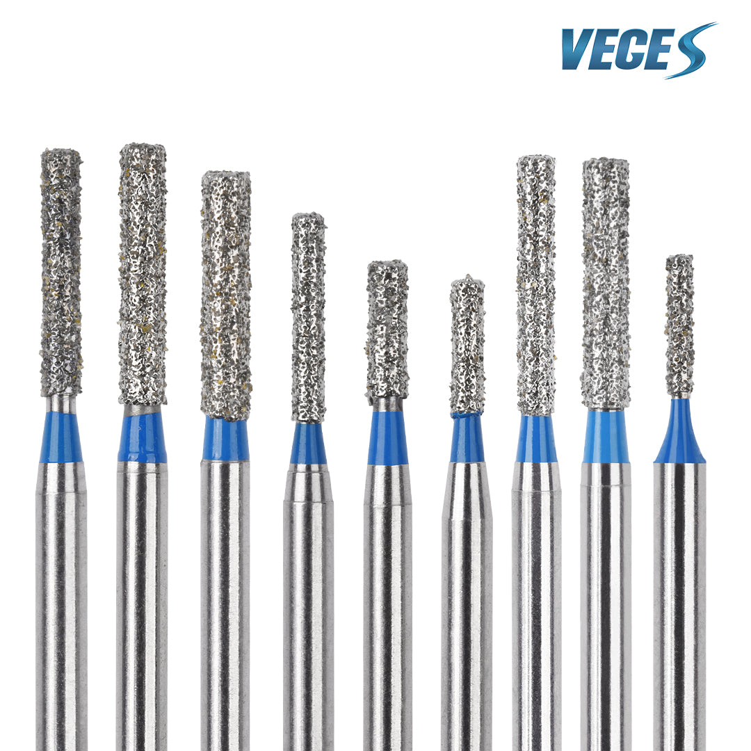 Veges Dental SF Standard Grit Flat-End Diamond Dental Bur for Tooth Preparation - 10pcs/Pack