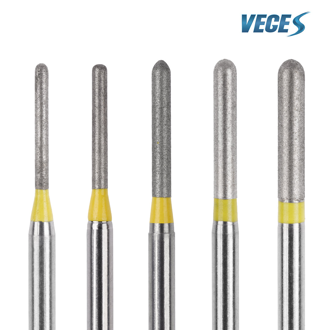 Veges Dental SR Extra Fine Torpedo Round-End Cylinder Diamond Dental Bur for Crown Preparation - 10pcs/Pack