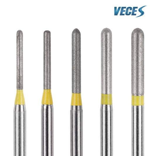 Veges Dental SR Extra Fine Torpedo Round-End Cylinder Diamond Dental Bur for Crown Preparation - 10pcs/Pack