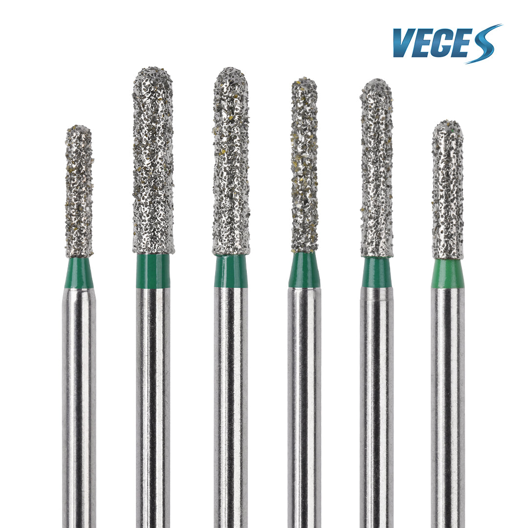 Veges Dental SR Coarse Torpedo Round-End Cylinder Diamond Dental Bur for Crown Preparation - 10pcs/Pack