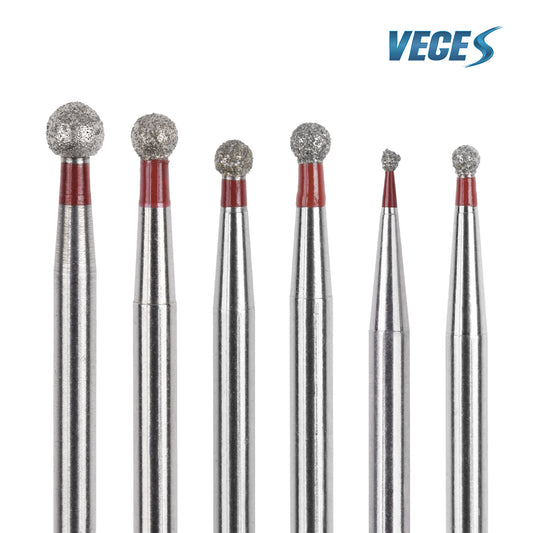 Veges Dental BR Fine Round Diamond Dental Bur Red Ring FG for Cavity Refinement and Contouring 10pcs