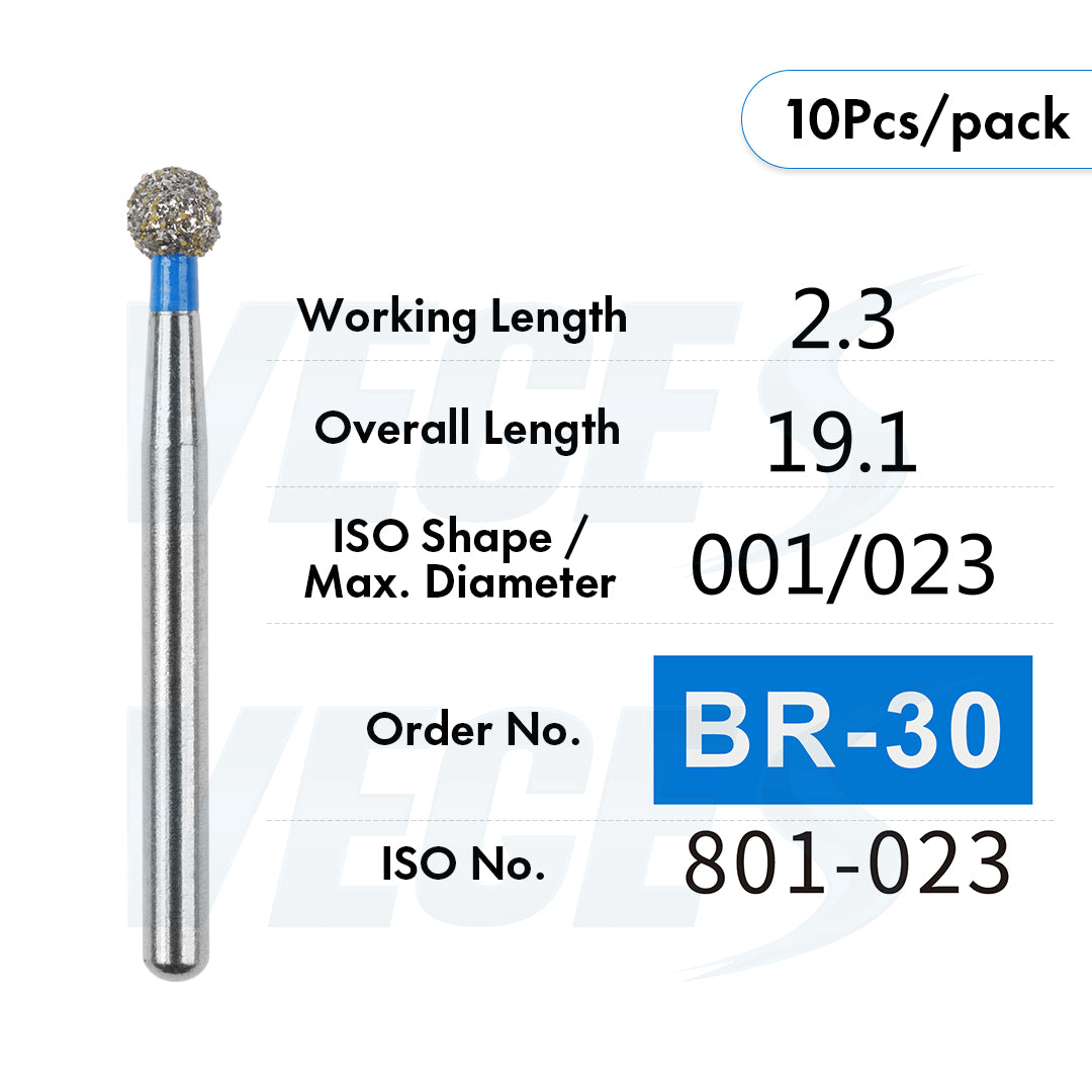 Veges Dental BR Standard Grit Round Diamond Dental Bur – 10pcs/Pack