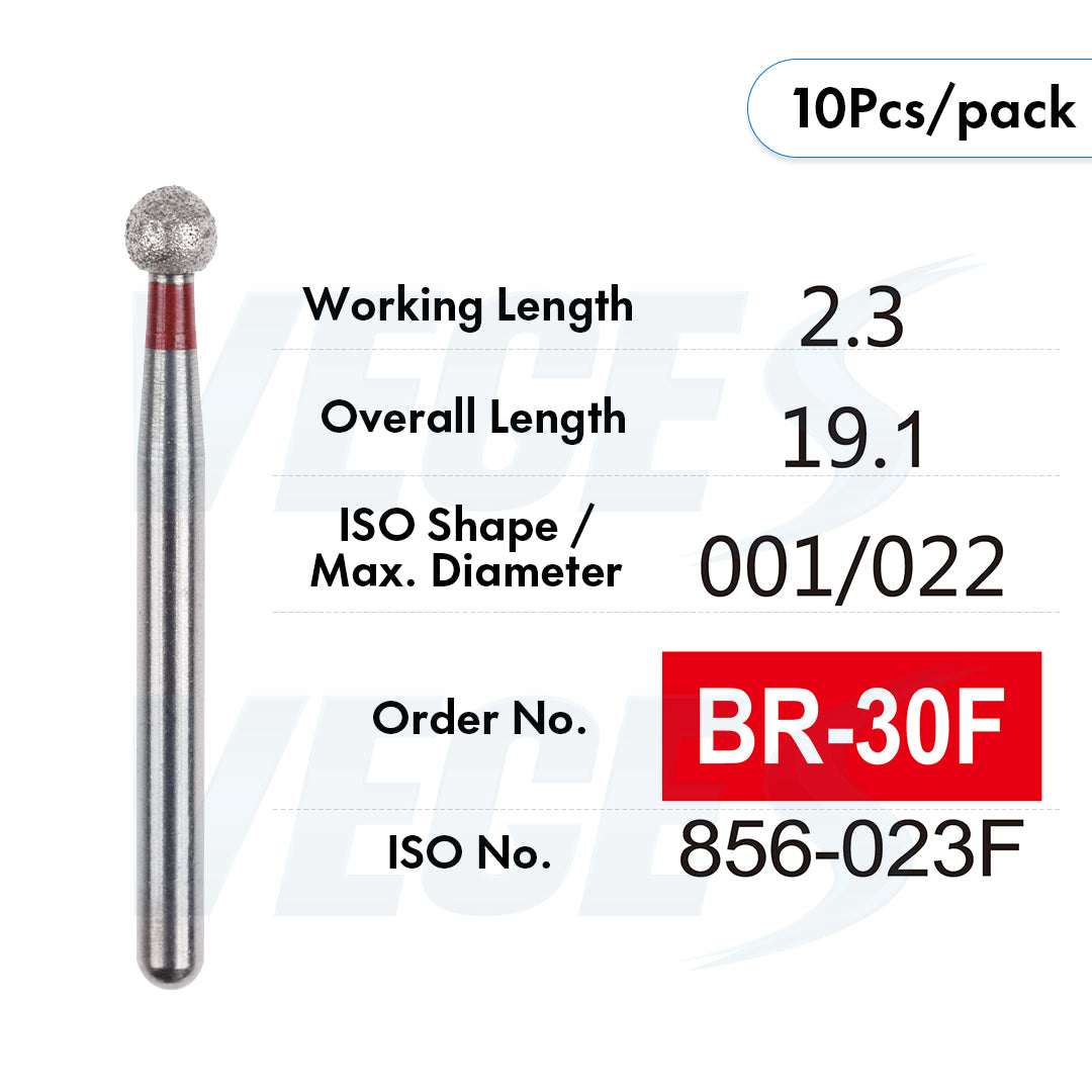 Veges Dental BR Fine Round Diamond Dental Bur – 10pcs/Pack