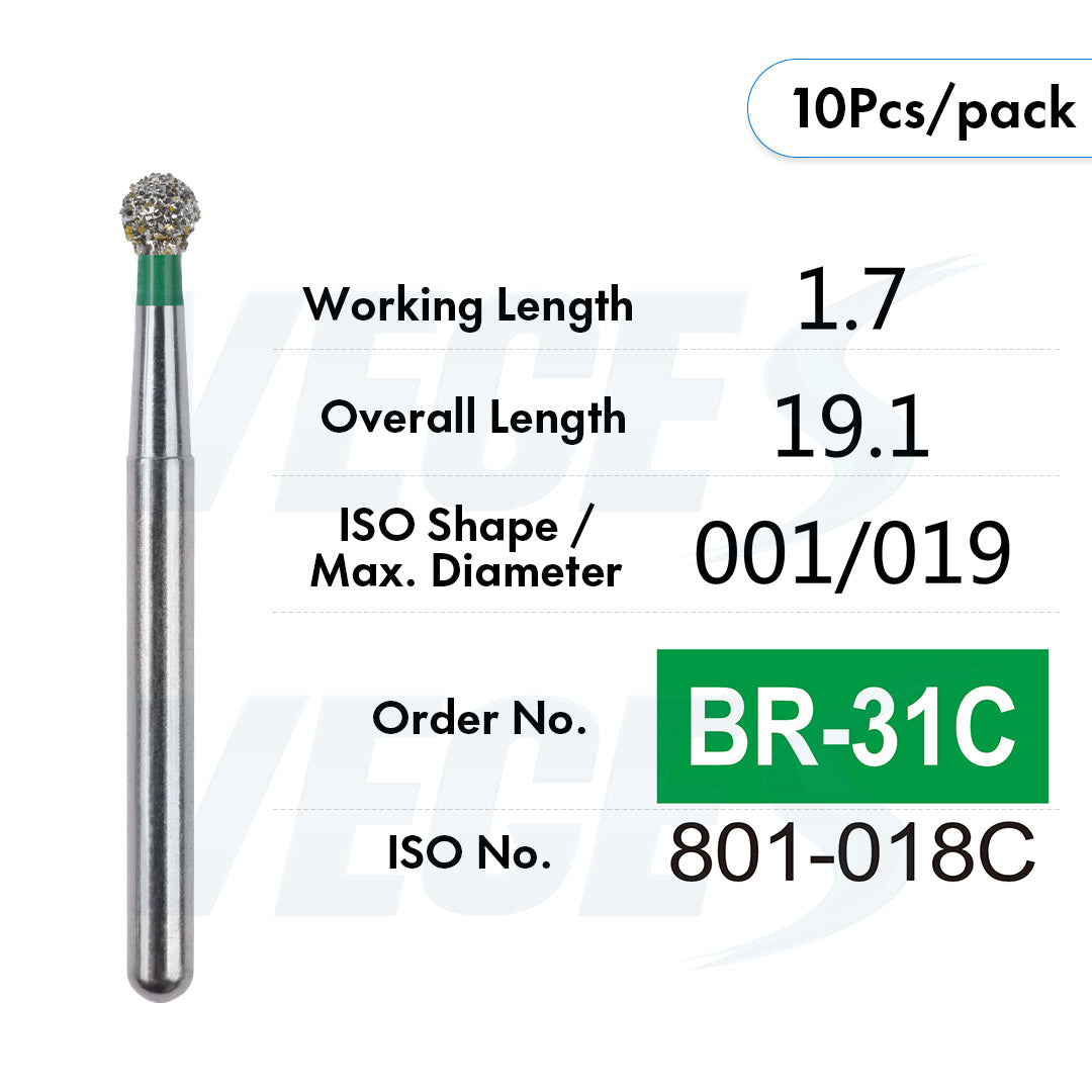 Veges Dental BR Coarse Round Diamond Dental Bur – 10pcs/Pack