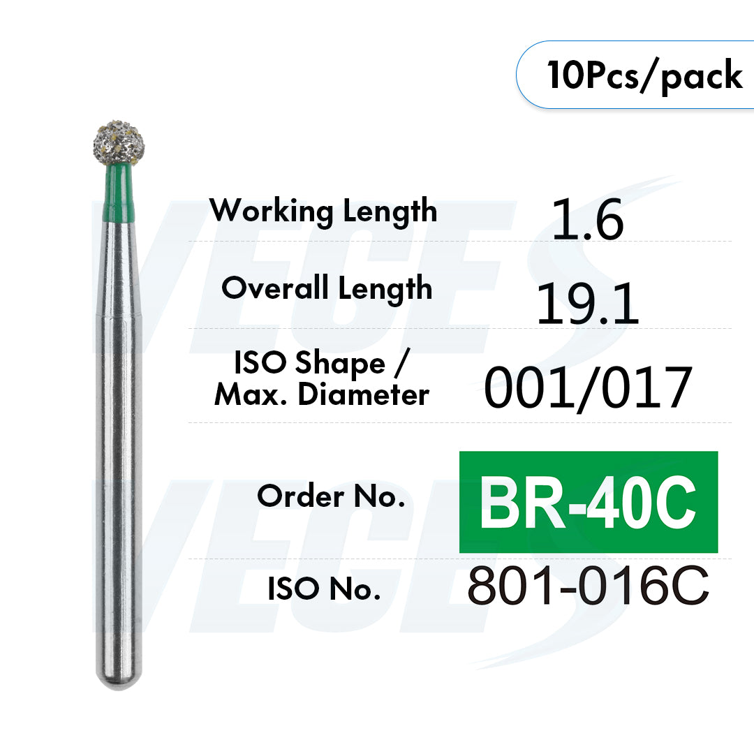 Veges Dental BR Coarse Round Diamond Dental Bur – 10pcs/Pack