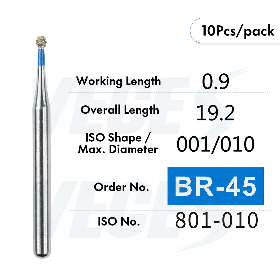 Veges Dental BR Standard Grit Round Diamond Dental Bur – 10pcs/Pack