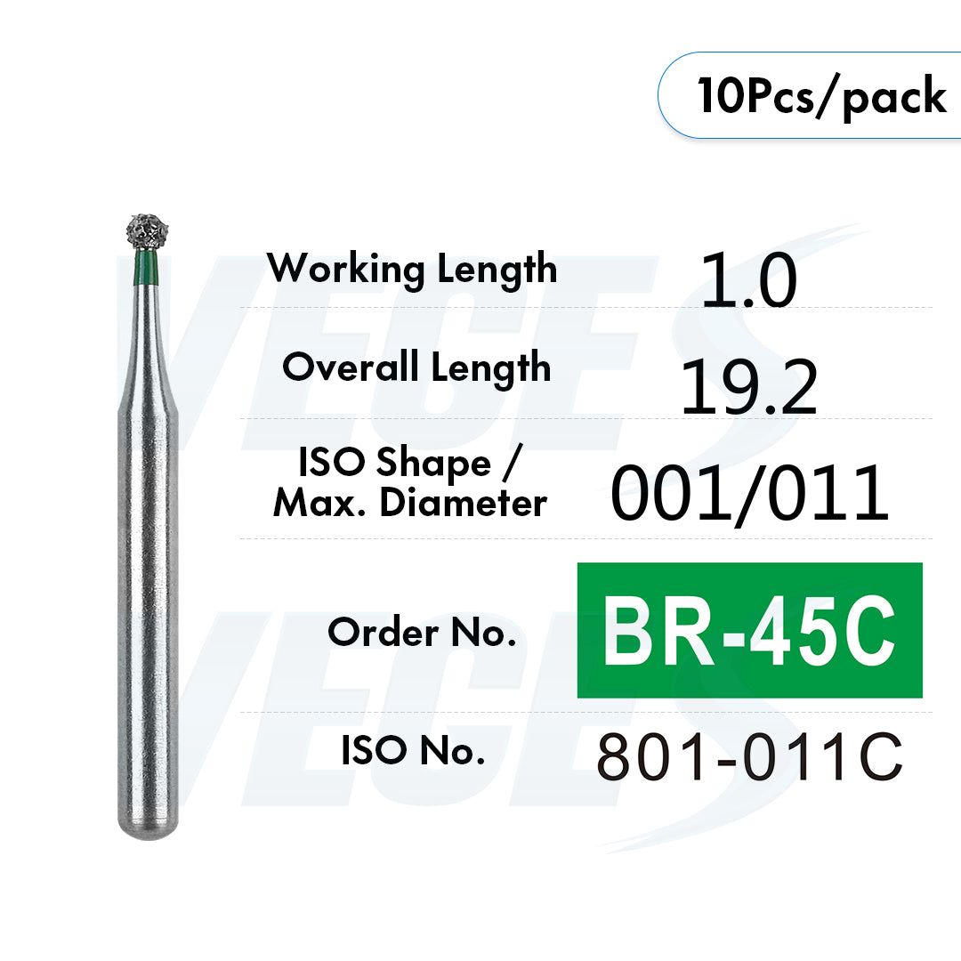 Veges Dental BR Coarse Round Diamond Dental Bur – 10pcs/Pack