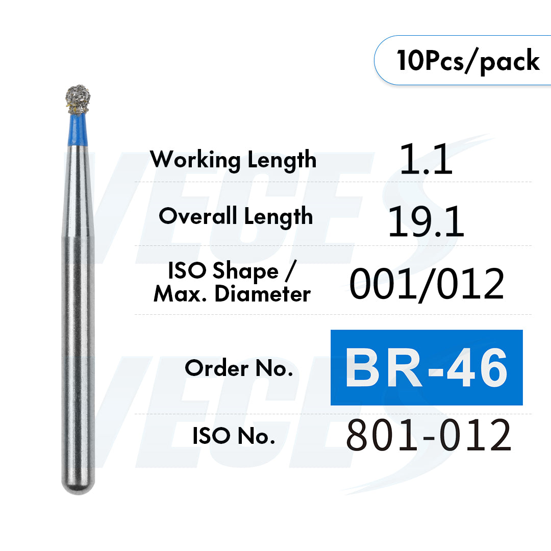 Veges Dental BR Standard Grit Round Diamond Dental Bur – 10pcs/Pack