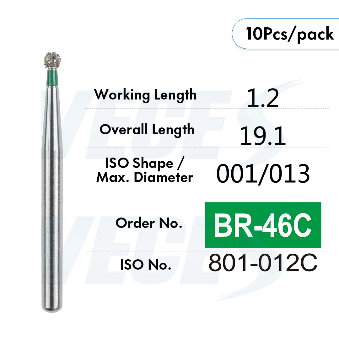 Veges Dental BR Coarse Round Diamond Dental Bur – 10pcs/Pack