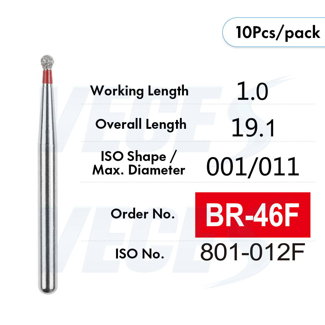 Veges Dental BR Fine Round Diamond Dental Bur – 10pcs/Pack