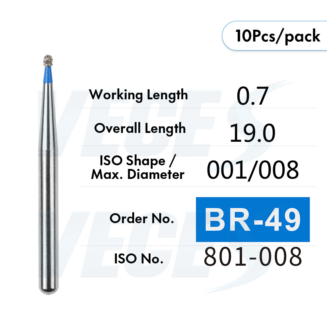 Veges Dental BR Standard Grit Round Diamond Dental Bur – 10pcs/Pack