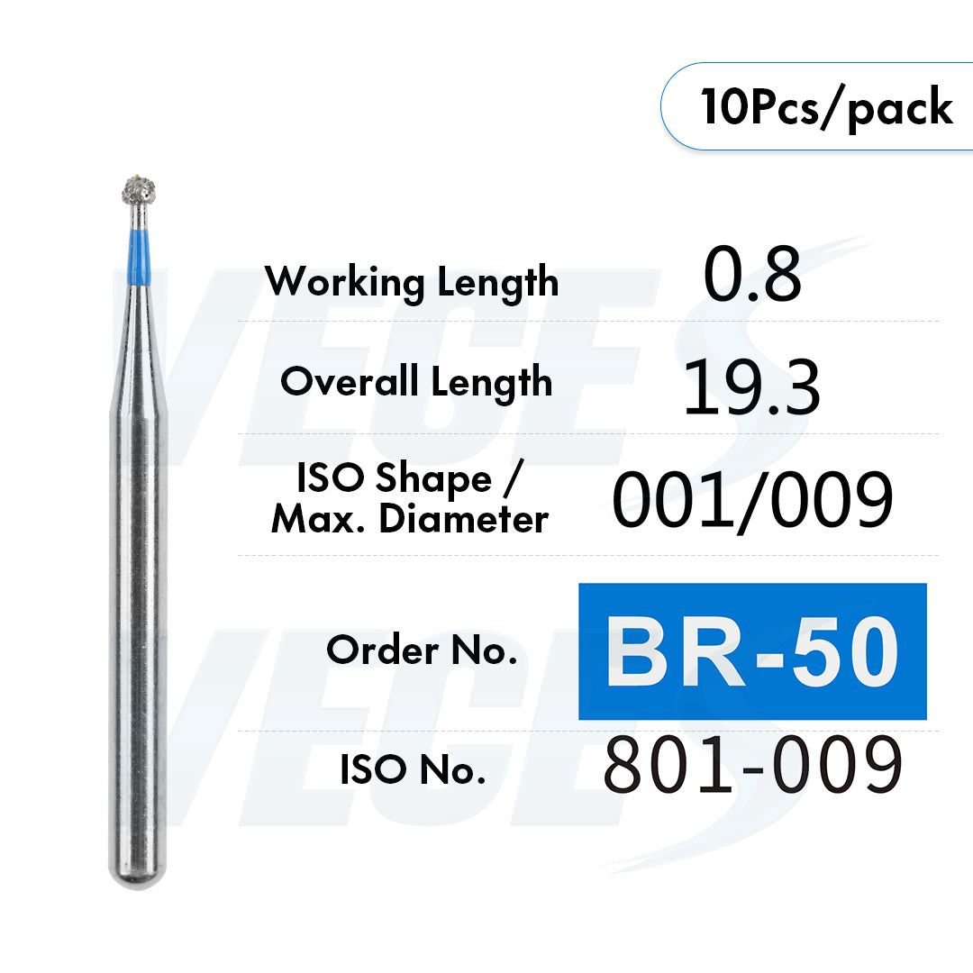 Veges Dental BR Standard Grit Round Diamond Dental Bur – 10pcs/Pack