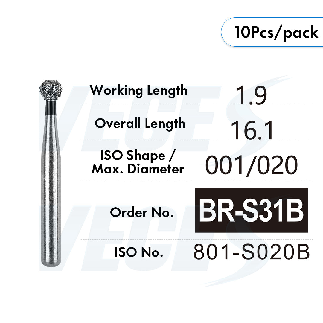 Veges Dental BR Super Coarse Round Diamond Dental Bur – 10pcs/Pack