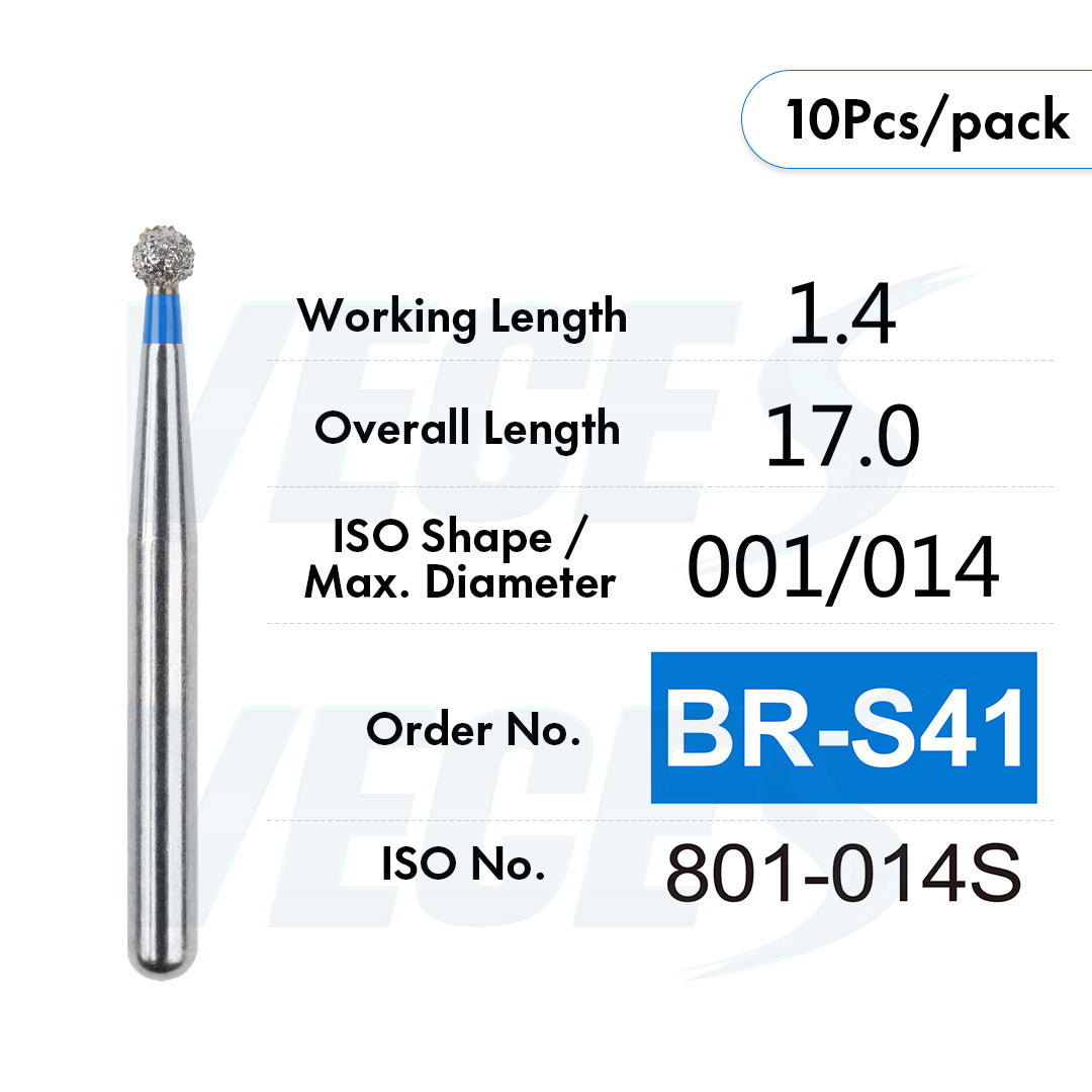 Veges Dental BR Standard Grit Round Diamond Dental Bur – 10pcs/Pack