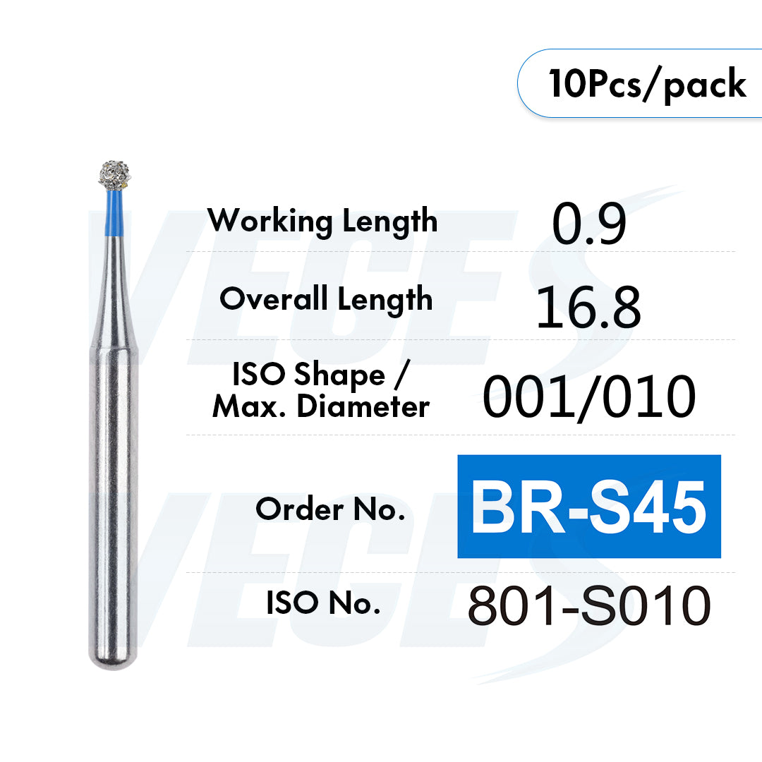 Veges Dental BR Standard Grit Round Diamond Dental Bur – 10pcs/Pack