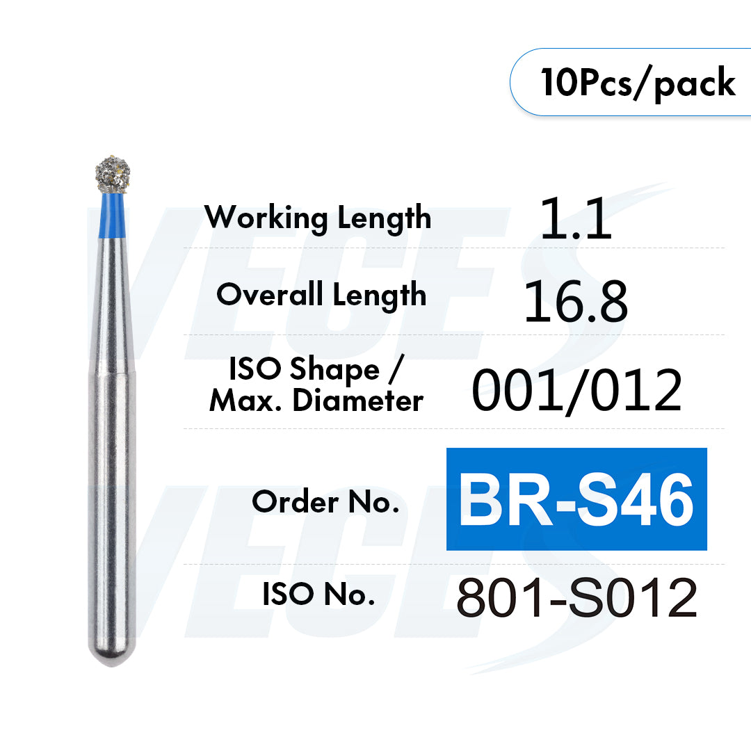 Veges Dental BR Standard Grit Round Diamond Dental Bur – 10pcs/Pack
