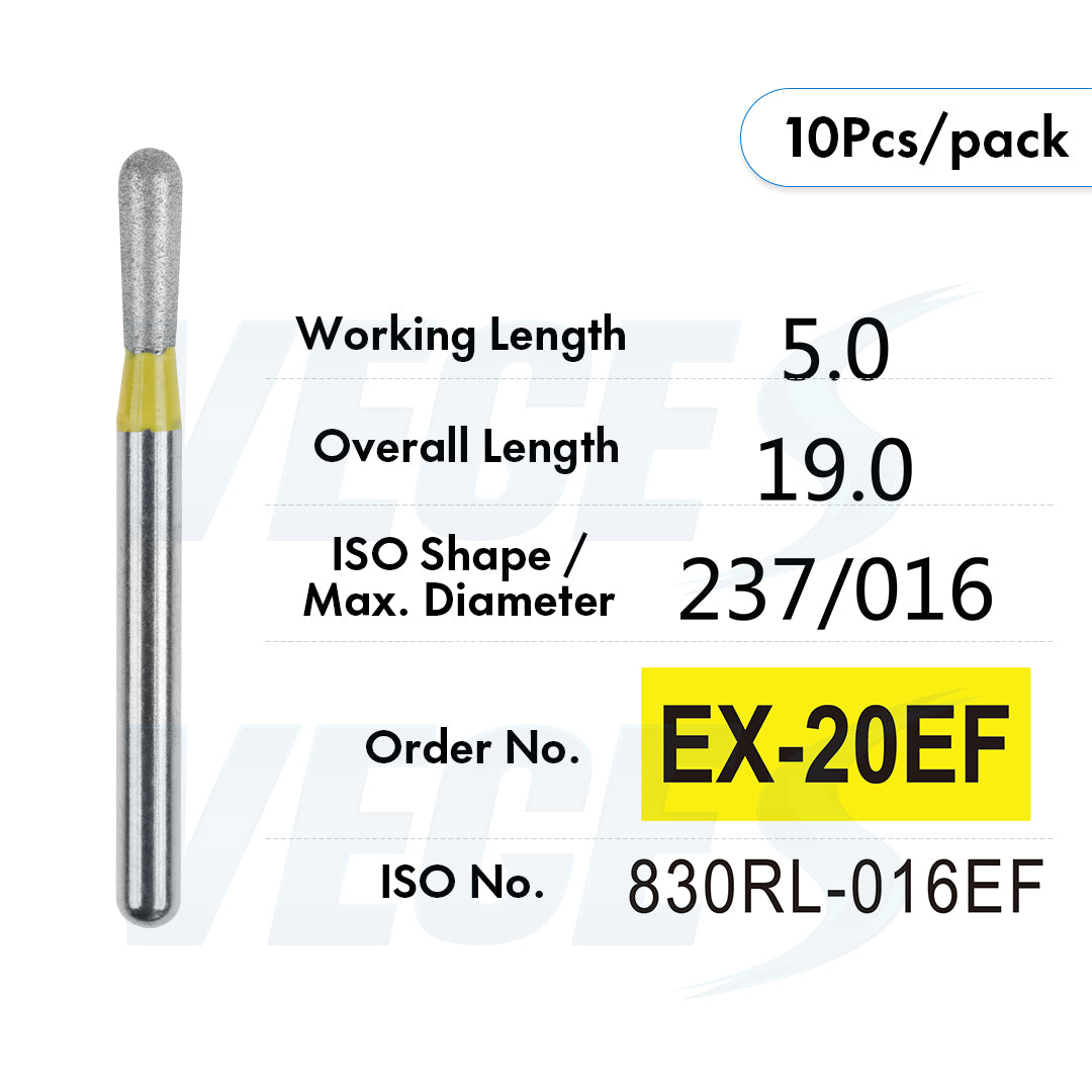 Veges Dental EX Extra Fine Diamond Dental Bur for Veneer Preparation - 10pcs/Pack