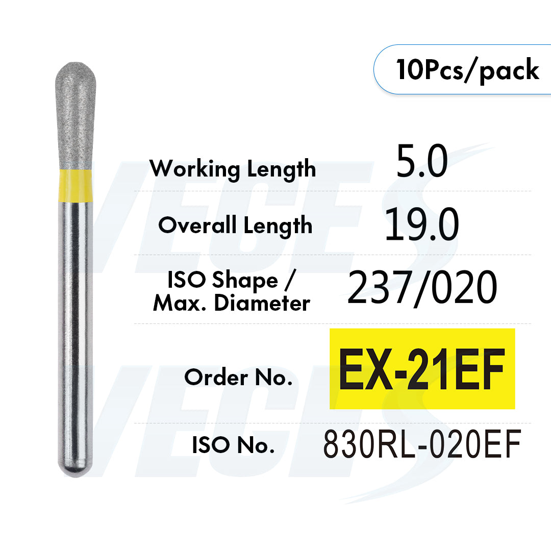 Veges Dental EX Extra Fine Diamond Dental Bur for Veneer Preparation - 10pcs/Pack