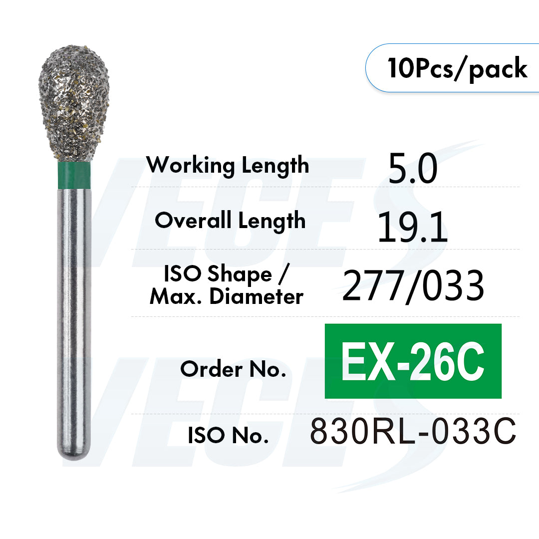 Veges Dental EX Coarse Depth Marker Diamond Bur for Veneer Preparation & Tooth Reduction | FG | 10pcs