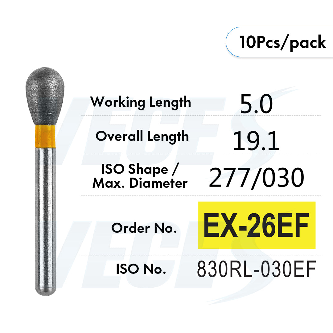 Veges Dental EX Extra Fine Diamond Dental Bur for Veneer Preparation - 10pcs/Pack