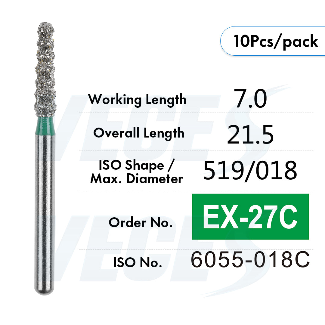 Veges Dental EX Coarse Depth Marker Diamond Bur for Veneer Preparation & Tooth Reduction | FG | 10pcs
