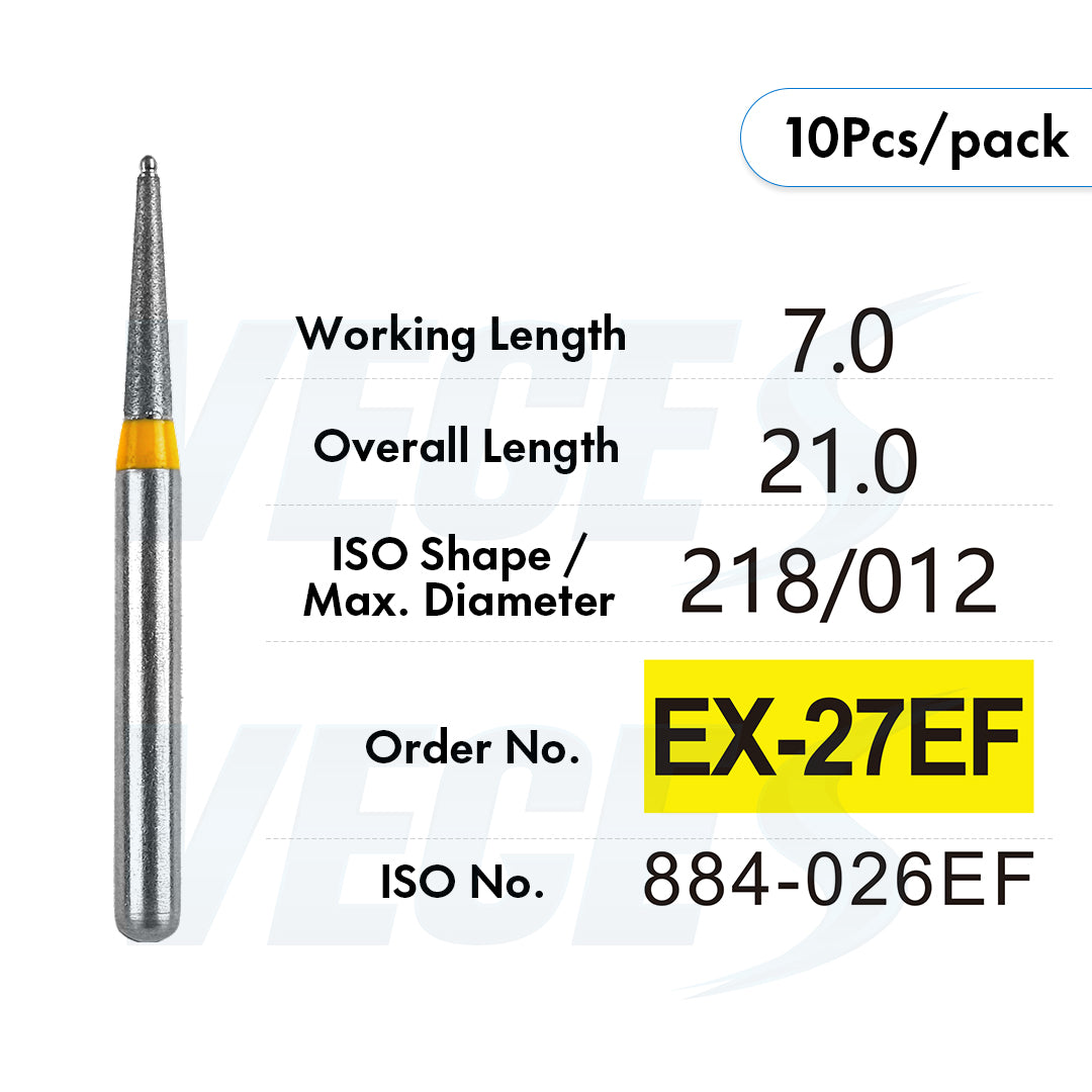 Veges Dental EX Extra Fine Diamond Dental Bur for Veneer Preparation - 10pcs/Pack