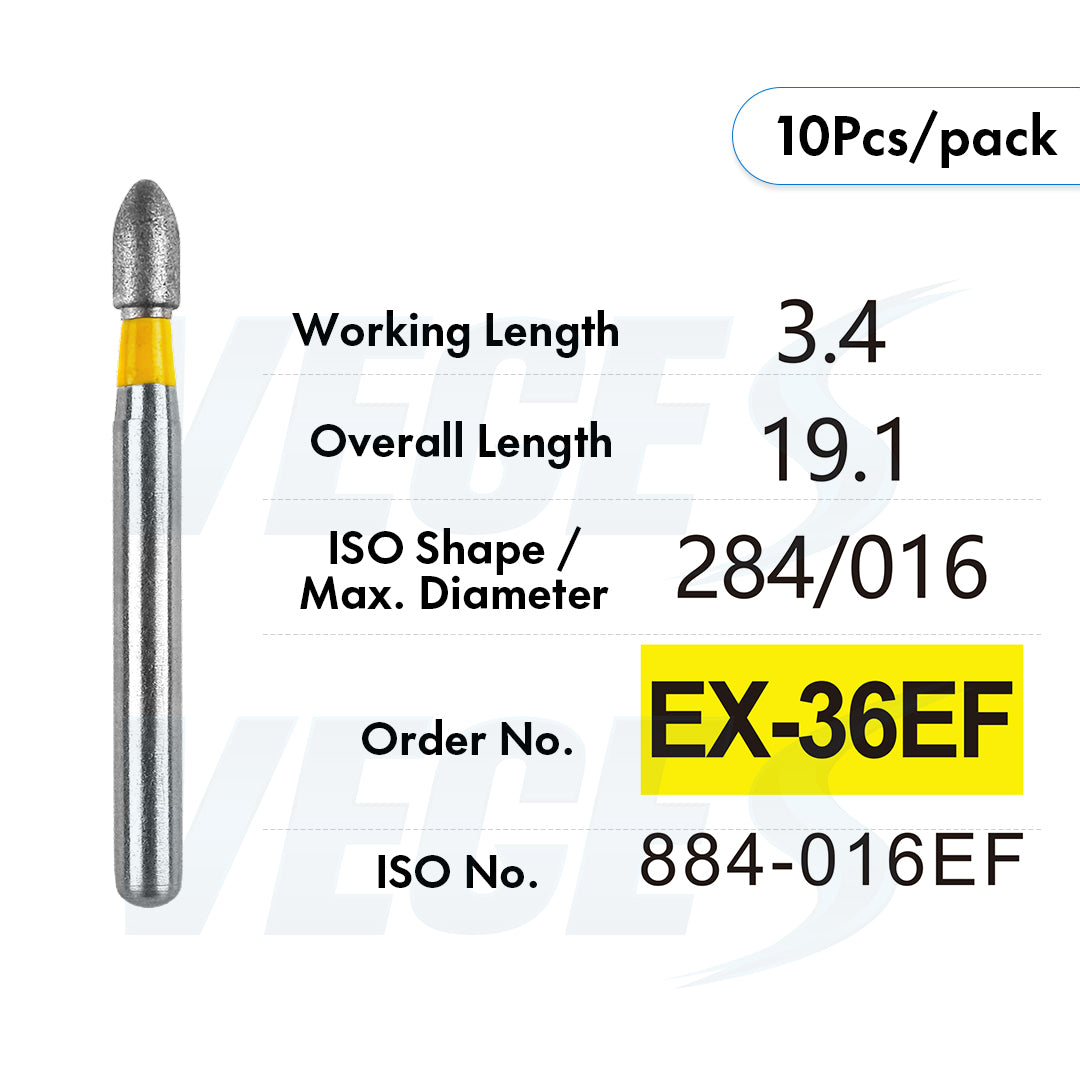 Veges Dental EX Extra Fine Diamond Dental Bur for Veneer Preparation - 10pcs/Pack