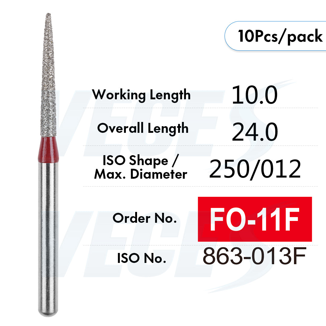 Veges Dental FO Fine Grit Pointed Flame Diamond Dental Bur – 10pcs/Pack