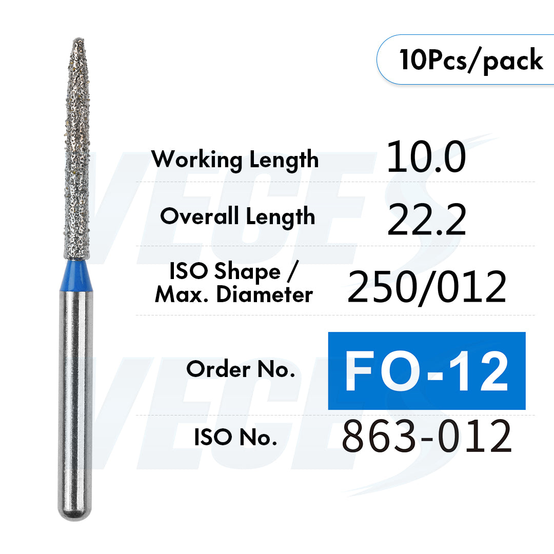Veges Dental FO Medium Grit Flame Diamond IPR Bur for Orthodontics – 10pcs/Pack