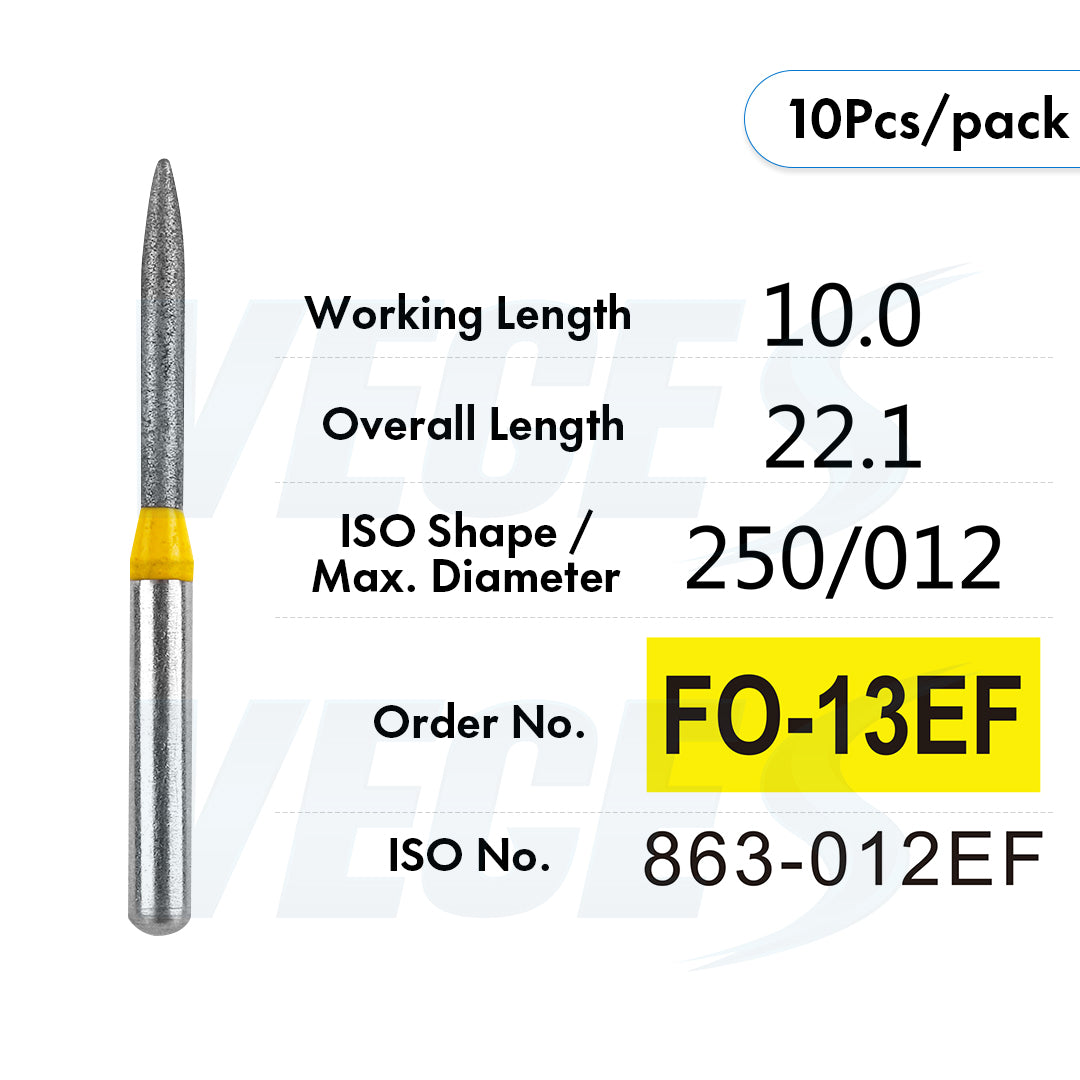 Veges Dental FO Extra Fine Flame Diamond Dental Bur for Finishing & Polishing – 10pcs/Pack